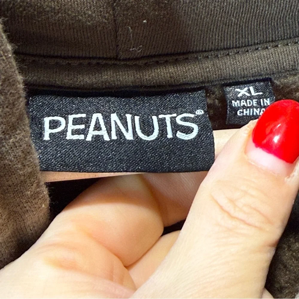 Peanuts Snoopy on Banjo Brown Hoodie Size XL Fleece Lined Athleisure Loungewear - Picture 6 of 9